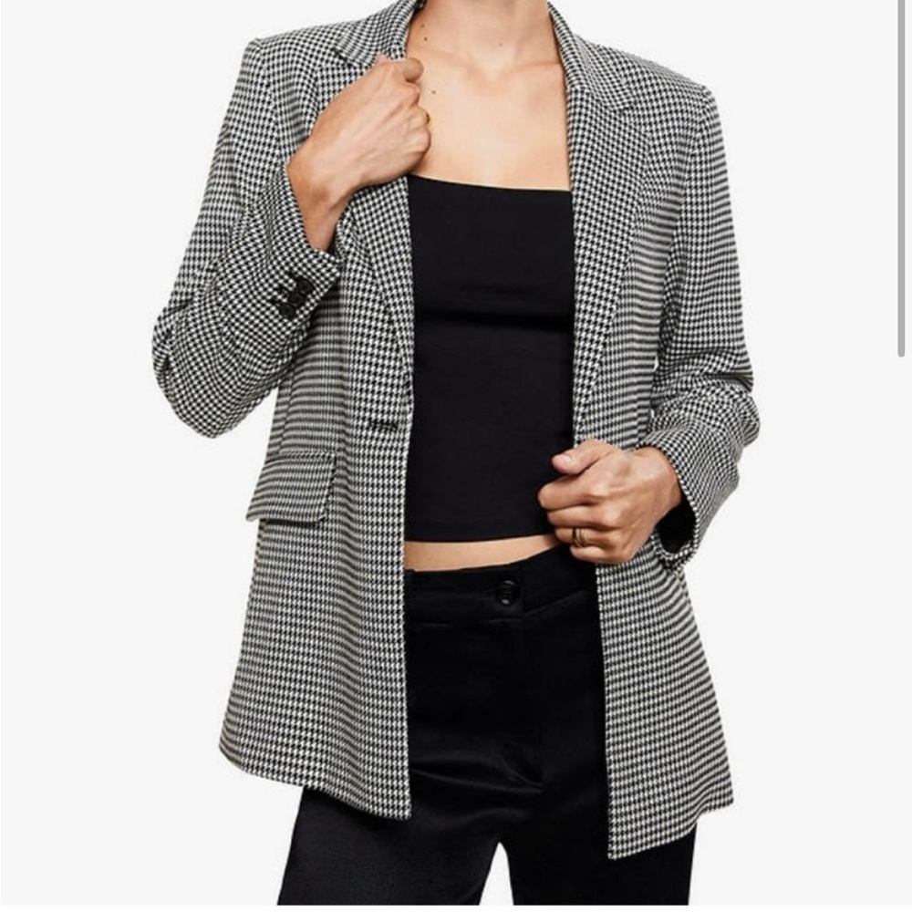 Mango Black and White Houndstooth Charlotte Blazer